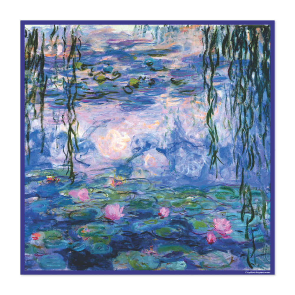 Платок "Водяные лилии", Клод Моне, 90х90 см, искусственный шелк, разноцветный