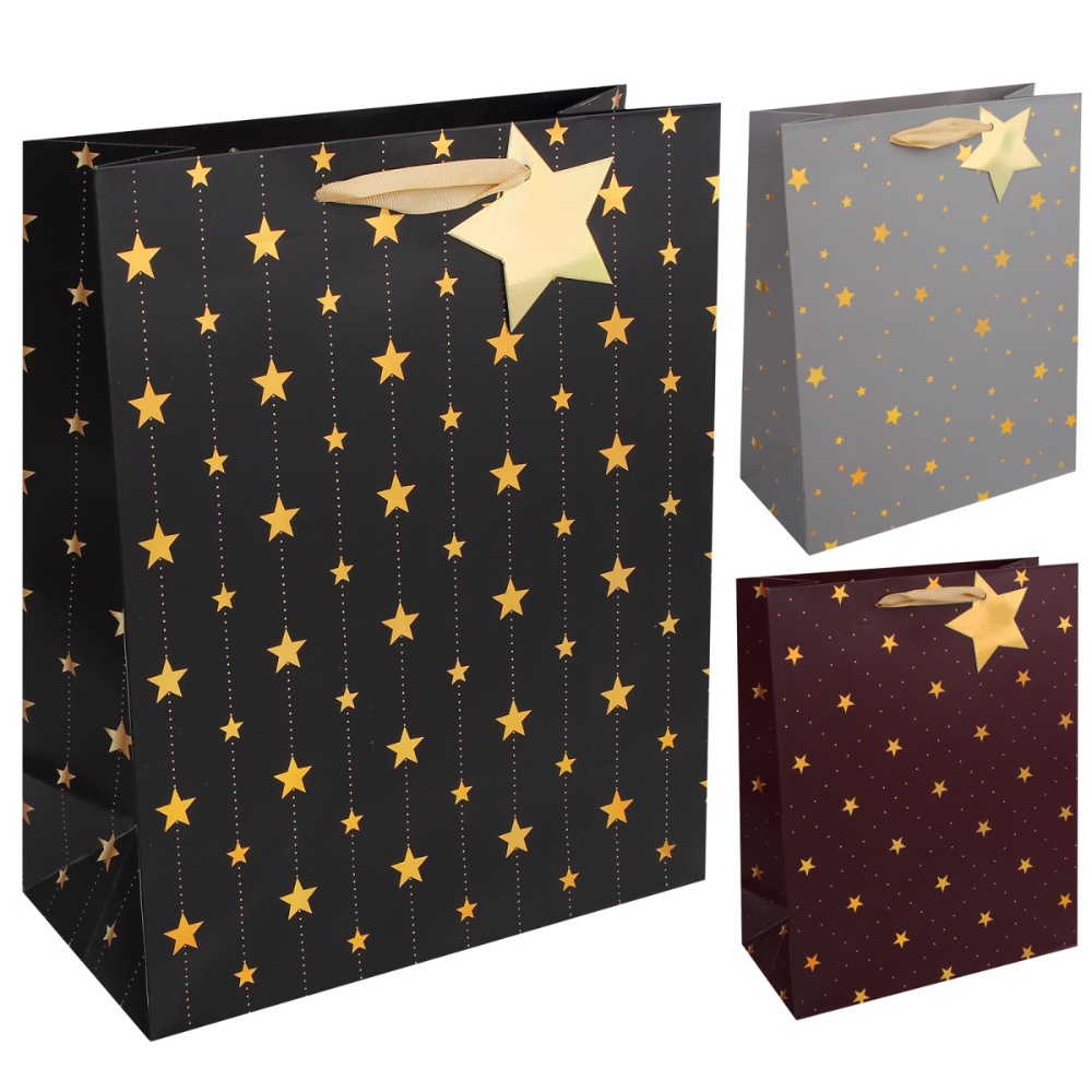 Пакет бумажный подарочный "Звёзды", 26х32х12 см, ассорти
