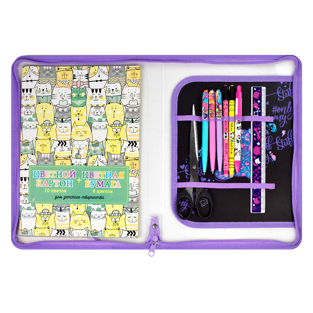 Папка для труда "Мармеладный мишка", А4, на молнии, пластик, черный, сиреневый - 4