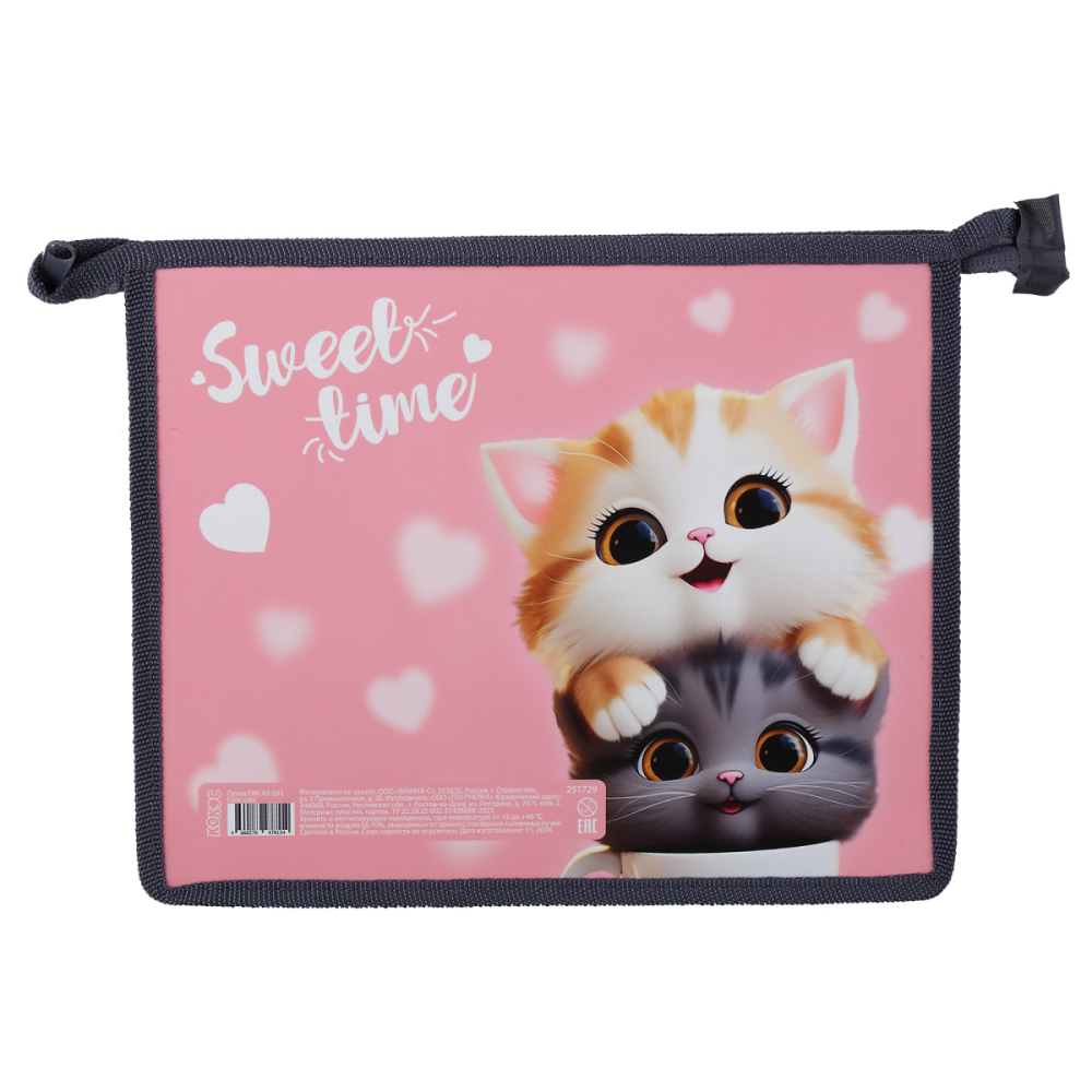 Папка для тетрадей "Cute cats",  А5, розовый, черный