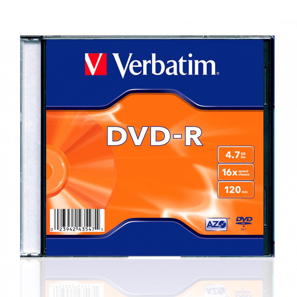 Диск Verbatim "Slim Single", DVD-R, 4.7 гб, тонкий футляр (slim case), 1 шт