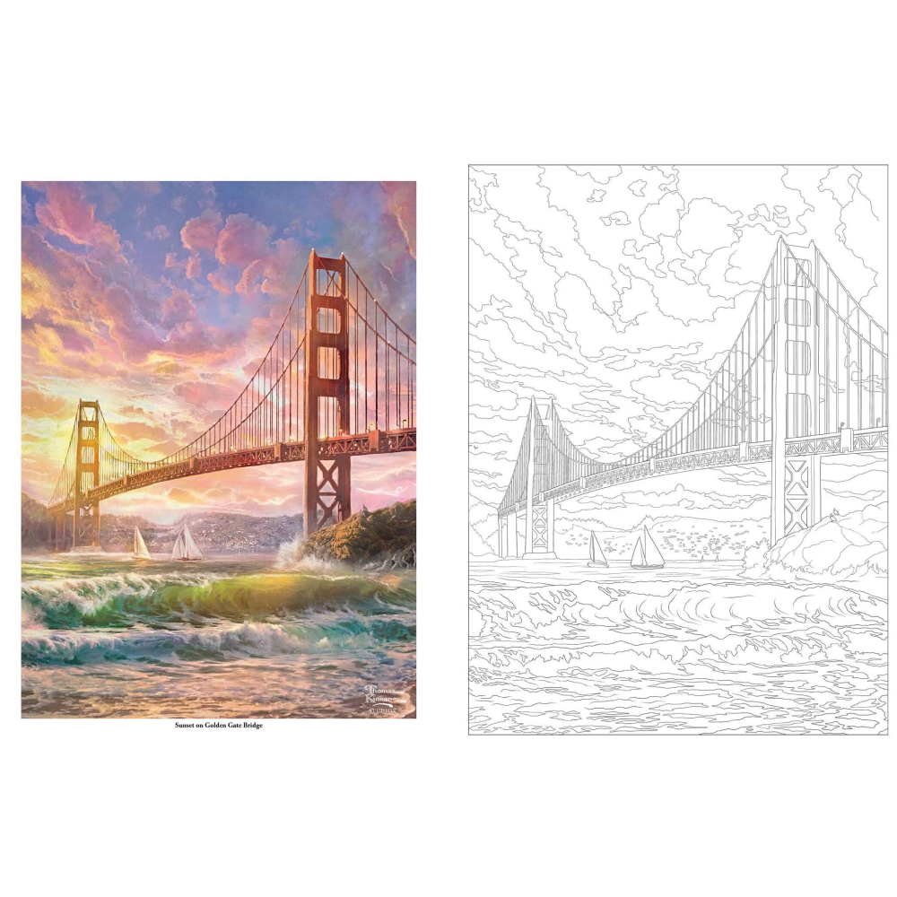 Раскраска на английском языке "Thomas Kinkade Studios. Inspired Destinations. A Coloring Book for Travelers"