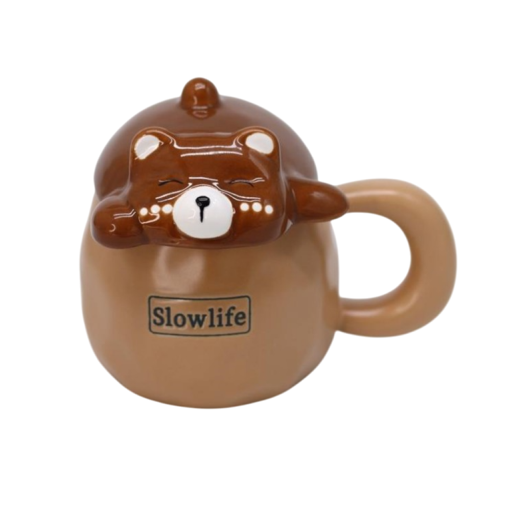 Кружка керамическая "Slow life" с крышкой, 400 мл, коричневый