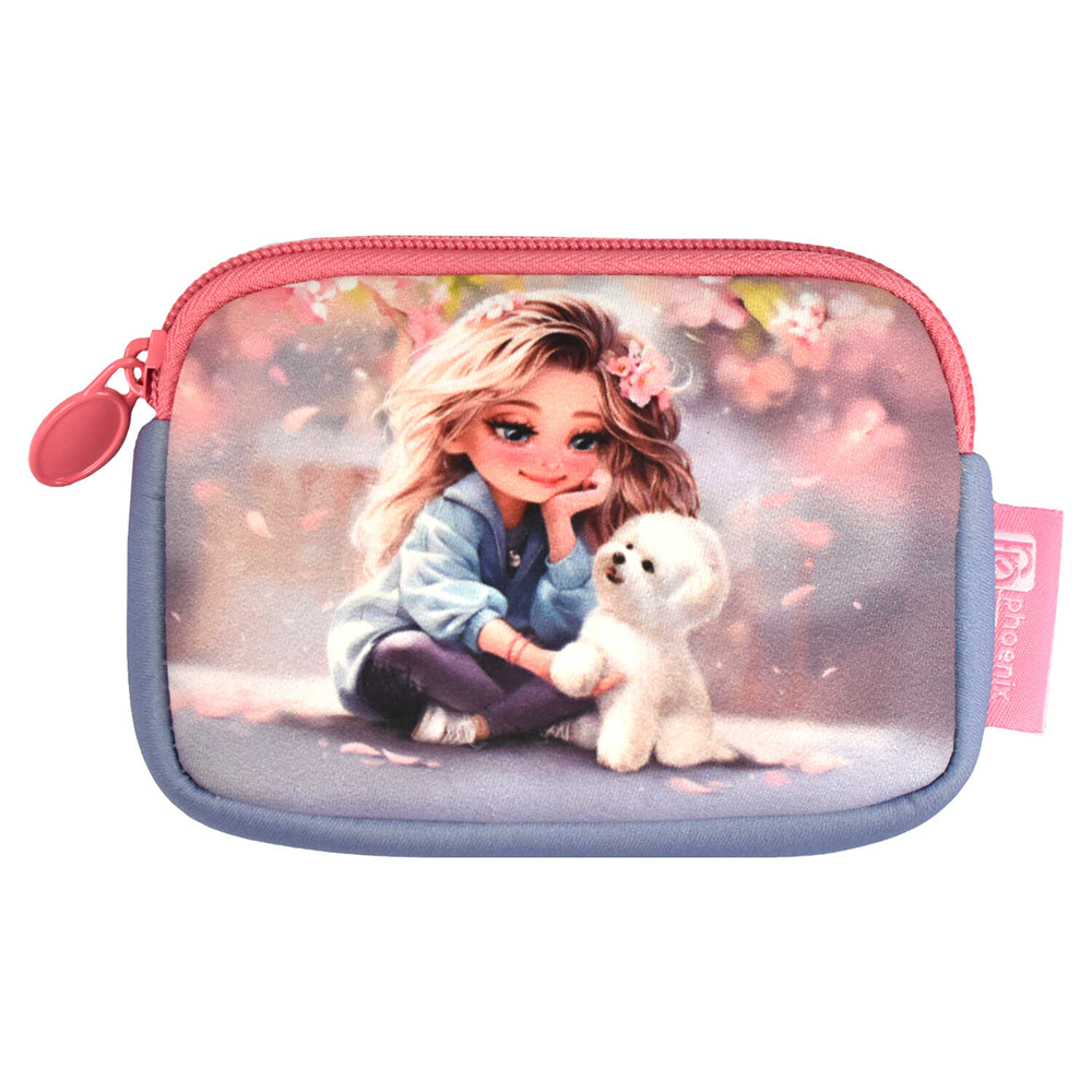 Кошелек "Блондинка с собачкой", серый, розовый - 4