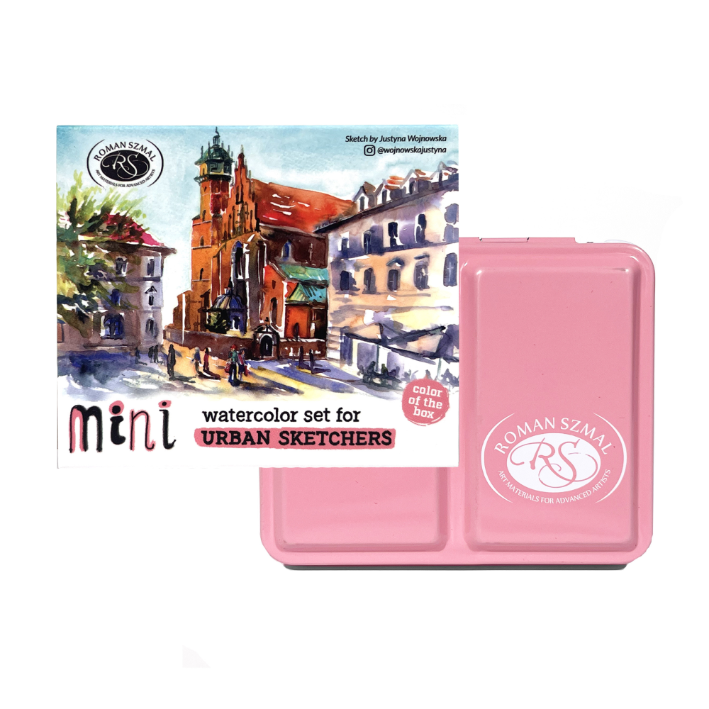 Краски акварельные "Aquarius. Mini Urban Sketcher set", 8 цветов, полукюветы, коробка, розовая