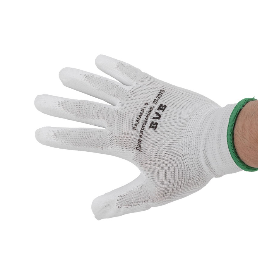 Перчатки нейлоновые с полиуретановым покрытием BVB, р-р 10, белый