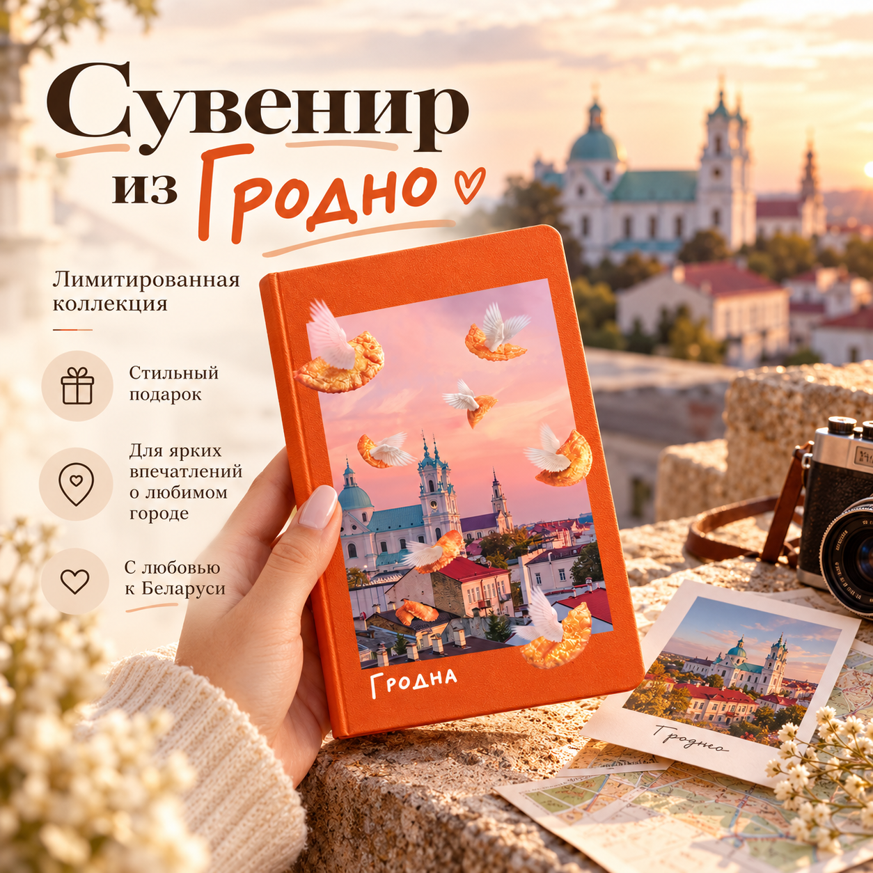 Блокнот "Гродно", A6, 80 листов, оранжевый