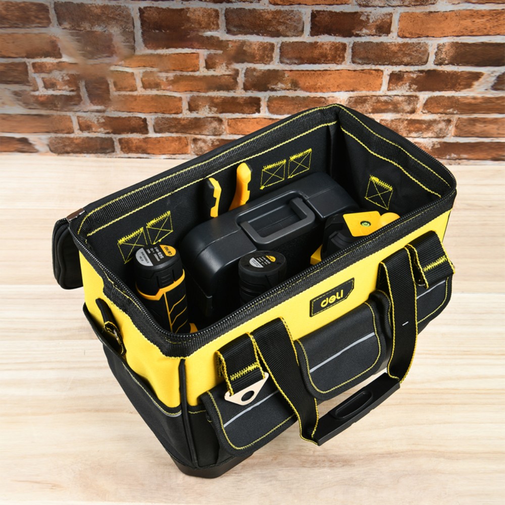 Сумка для инструментов Deli YS EDL586112, 14 карманов, 350х200х290 мм, ткань Oxford, черный, желтый - 5