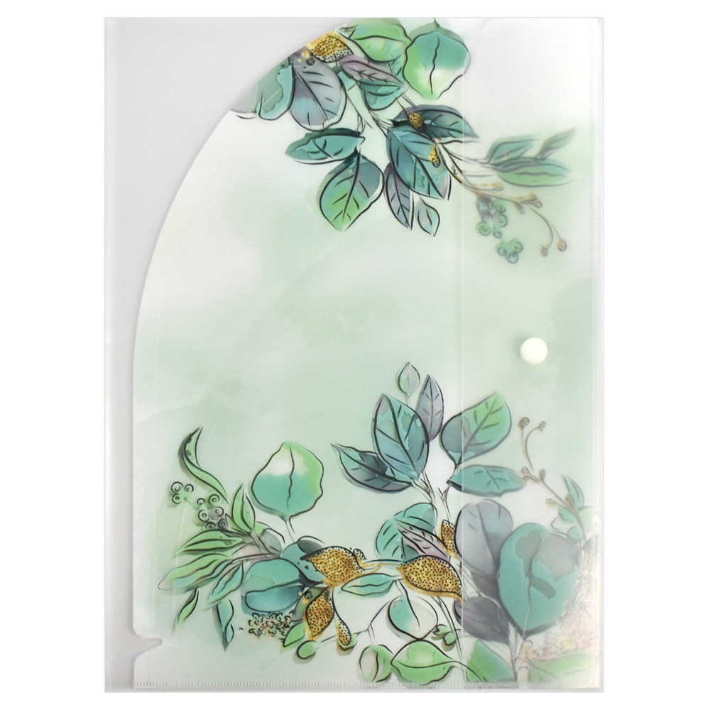 Папка конверт на кнопке А4 "Листья" зеленый