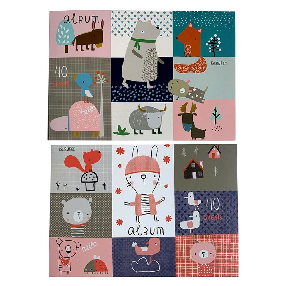 Альбом для рисования "Animals", A4, 40 листов, склейка, ассорти