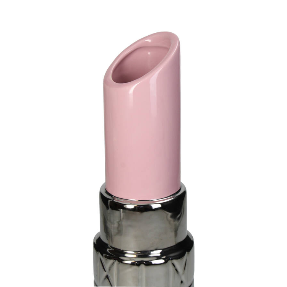 Ваза "Lipstick", фаянс, розовый, серебристый - 4