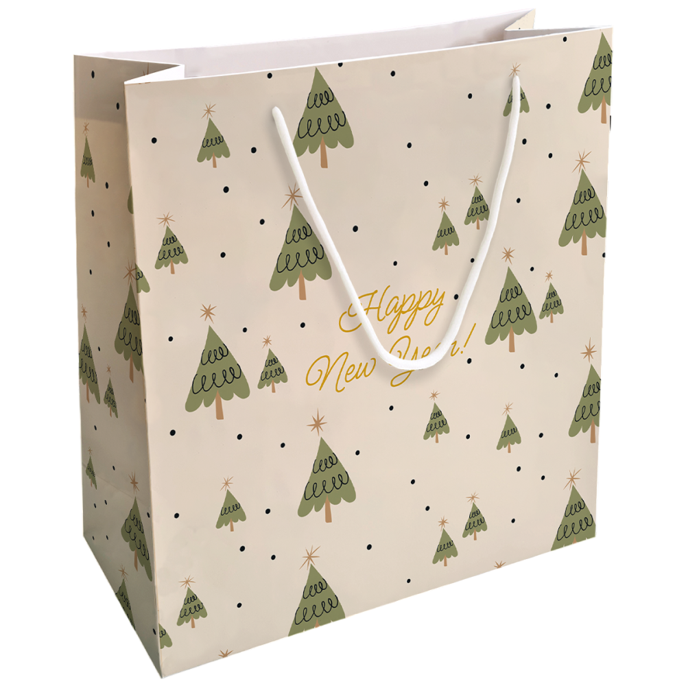 Пакет бумажный подарочный "Елки", 32х32х12 см, молочный