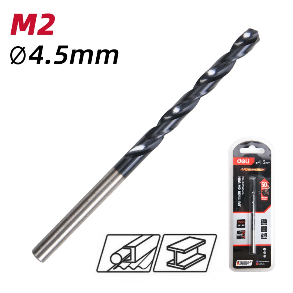 Сверло по металлу Deli RS EDH-MHZ045-E4, 4.5 мм, DIN 338, HSS-TiN