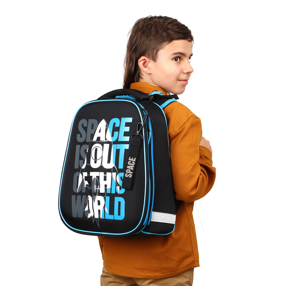 Рюкзак школьный "ERGO First Space", черный, голубой - 10