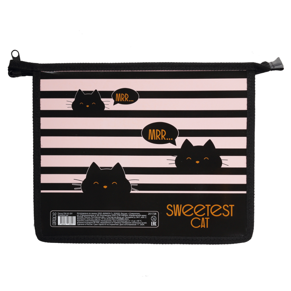 Папка для тетрадей "Sweetest cat", А5, черный