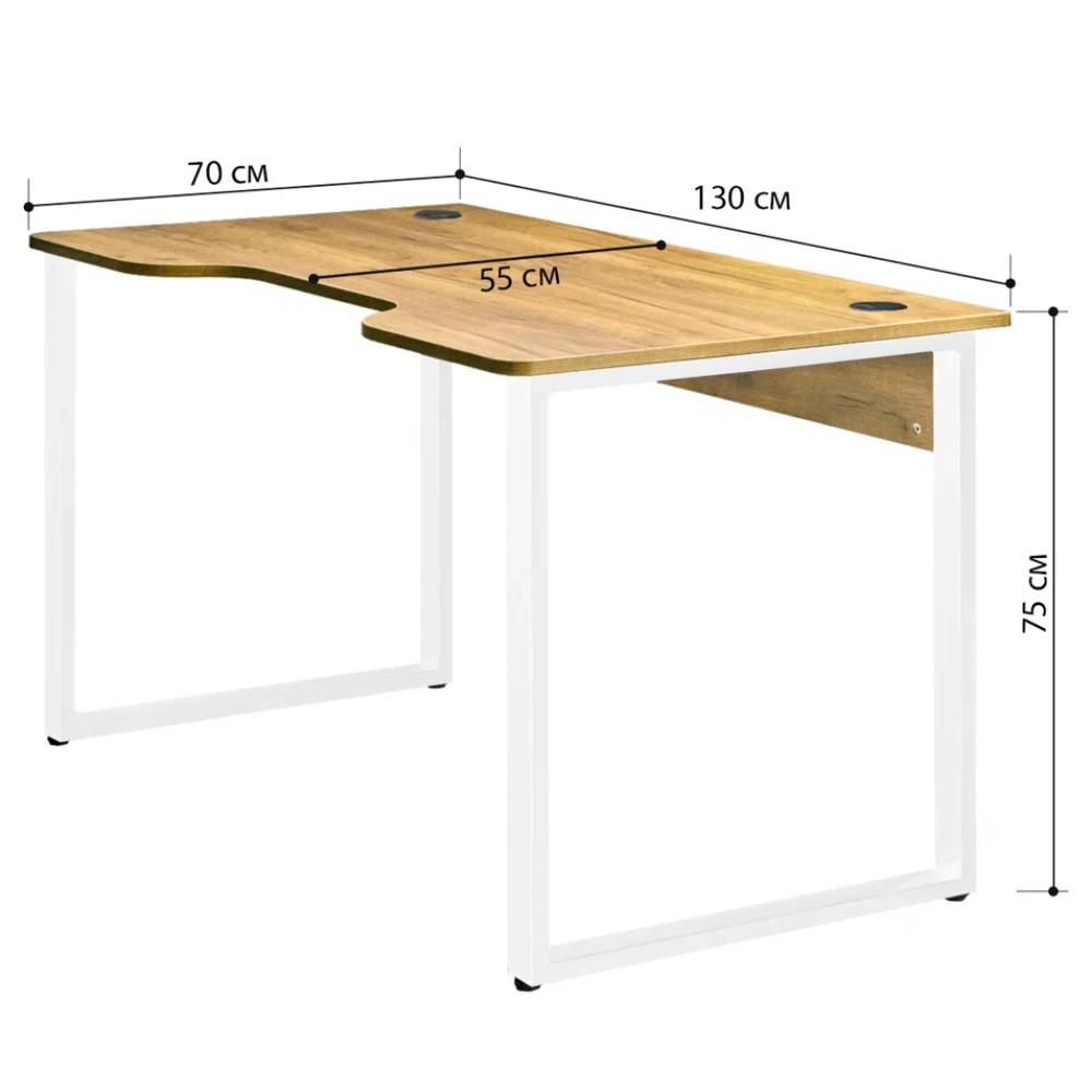 Стол компьютерный игровой Millwood Лофт Гонконг (ДТ-3), 1300x700 мм, дуб золотой крафт, белый - 3