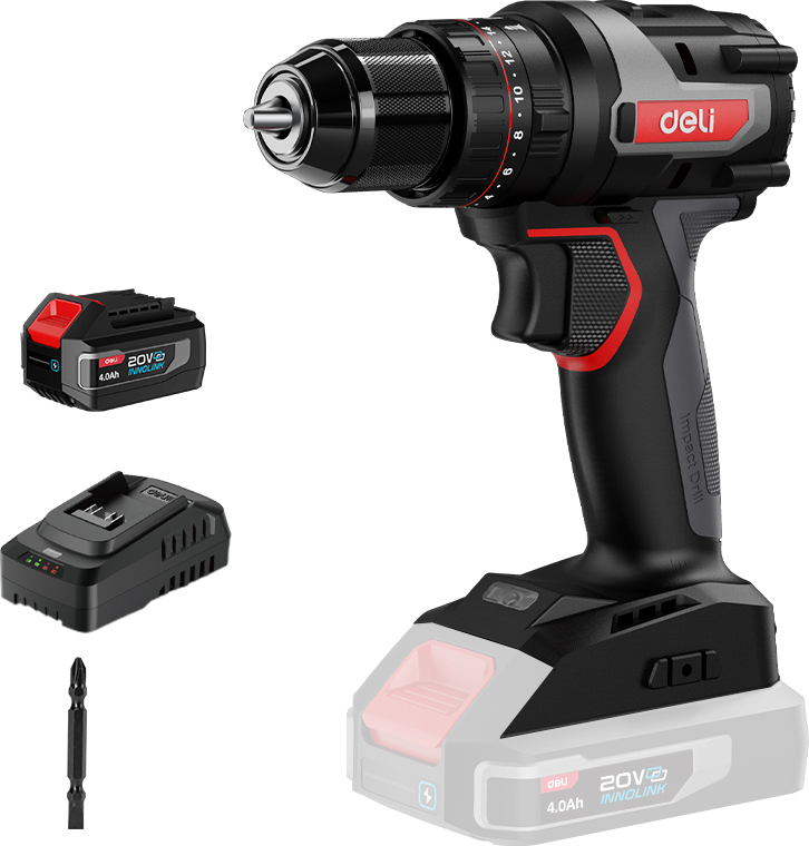 Аккумуляторная дрель-шуруповерт Deli RS DE-CZ20-2A4 20 В, 50 Нм, 1 АКБ, 4 Ач, кейс
