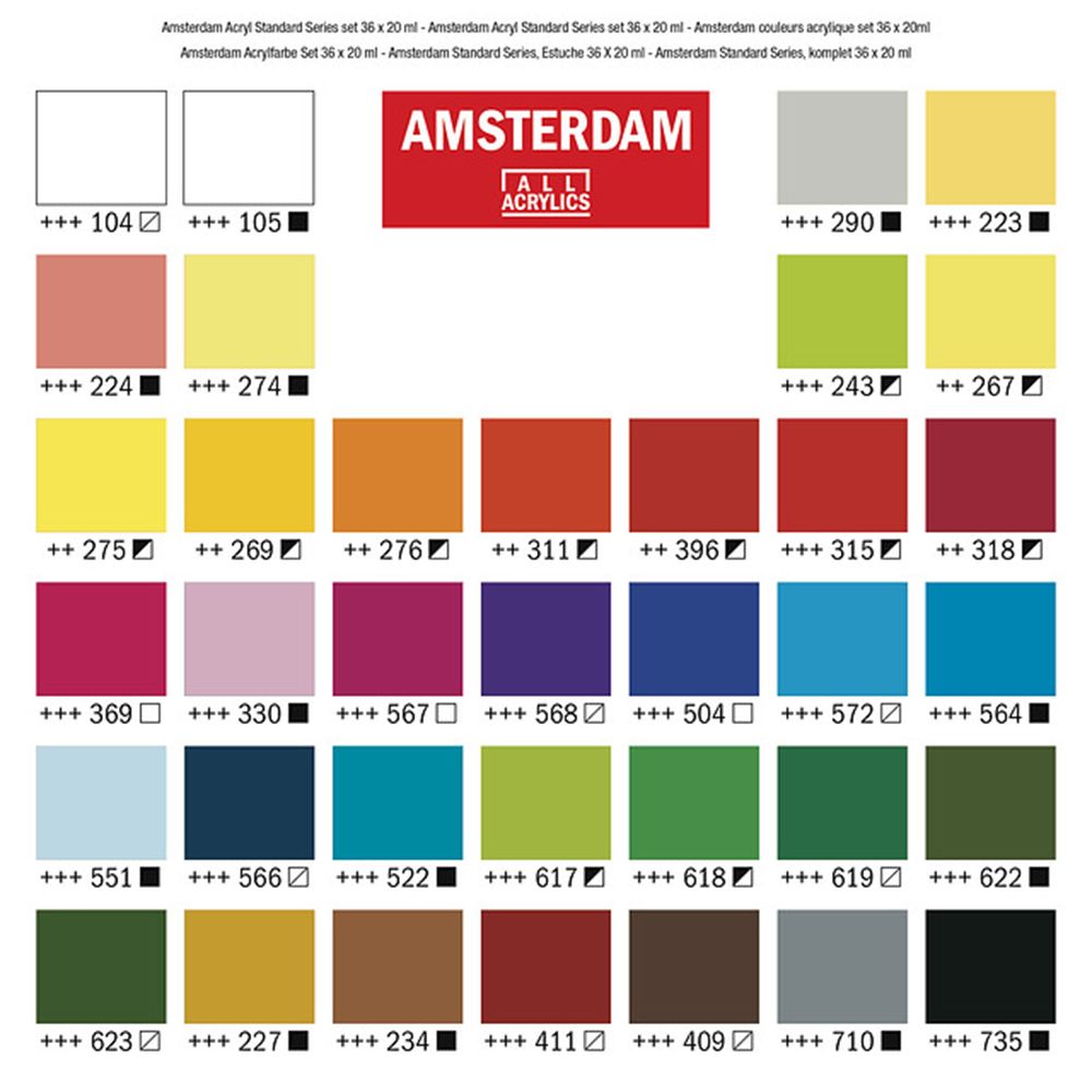 Набор красок акриловых "Amsterdam", 36 цветов, 20 мл, туба