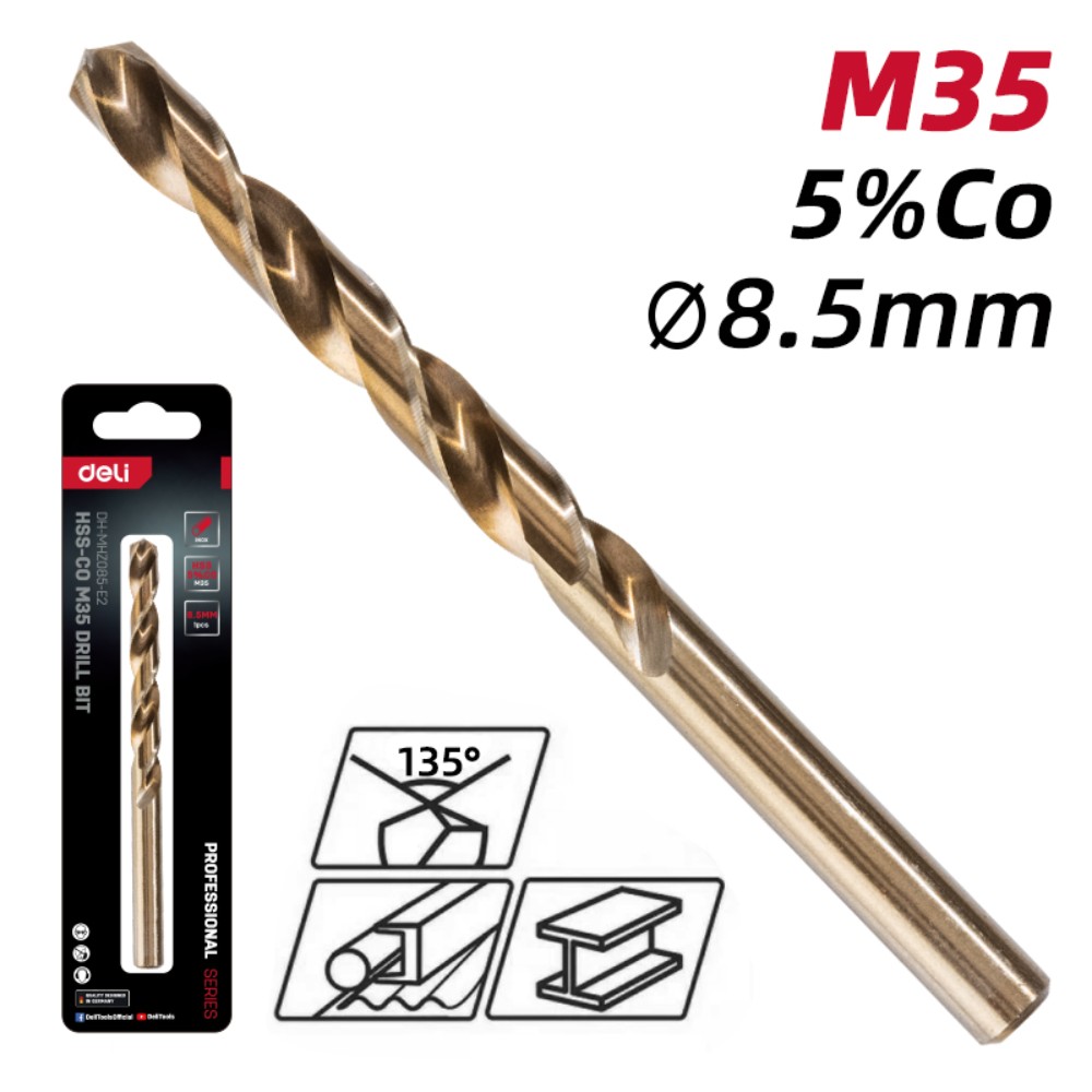 Сверло по металлу Deli RS EDH-MHZ085-E2, 8.5 мм, DIN 338, HSCo 5%