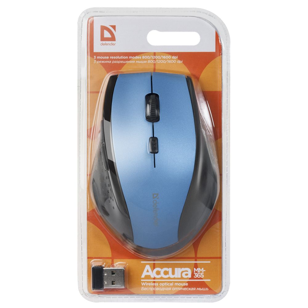 Мышь Defender "Accura MM-365", беспроводная, 800-1600 dpi, синий - 4