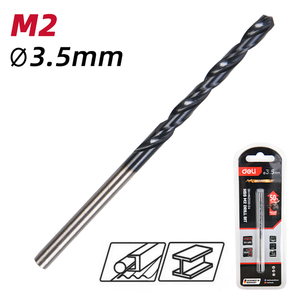 Сверло по металлу Deli RS EDH-MHZ035-E4, 3.5 мм, DIN 338, HSS-TiN