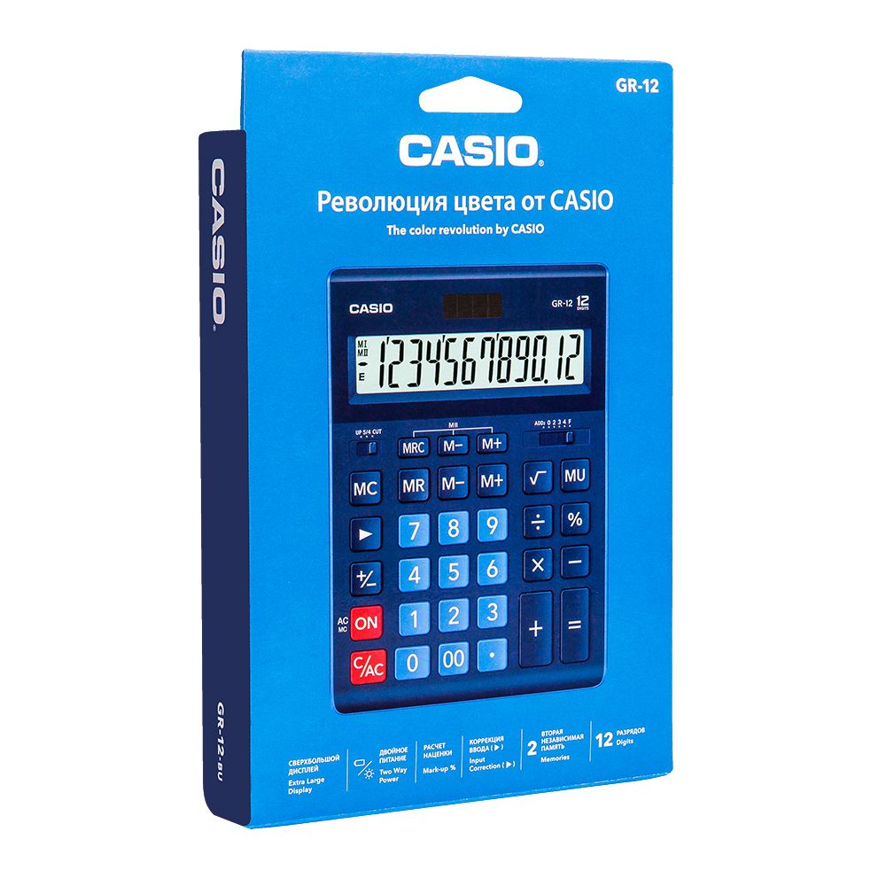 Калькулятор настольный Casio "GR-12", 12-разрядный, синий
