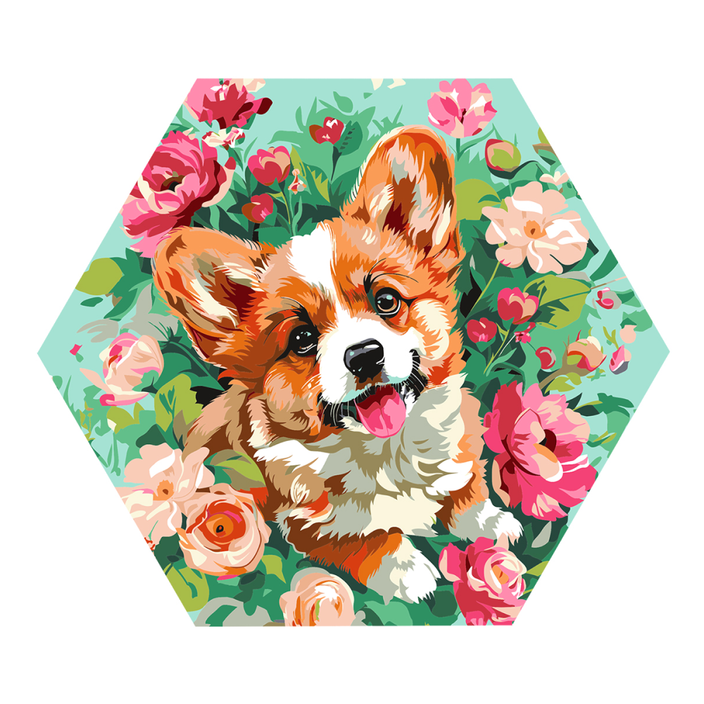 Набор для творчества "Корги в цветах", 30 см, красками по номерам