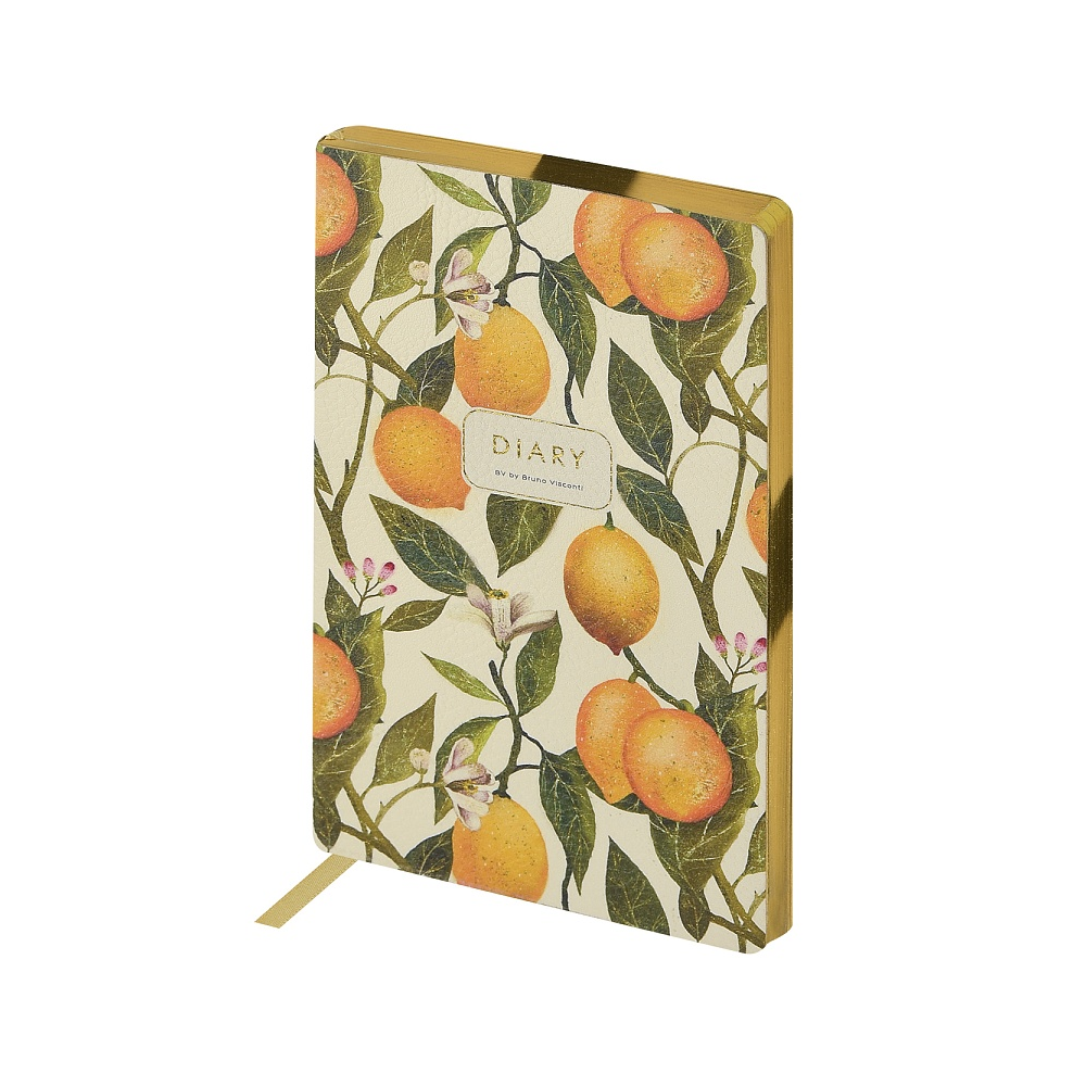 Ежедневник недатированный "Flora. Лимоны", А5, 256 страниц, желтый, зеленый