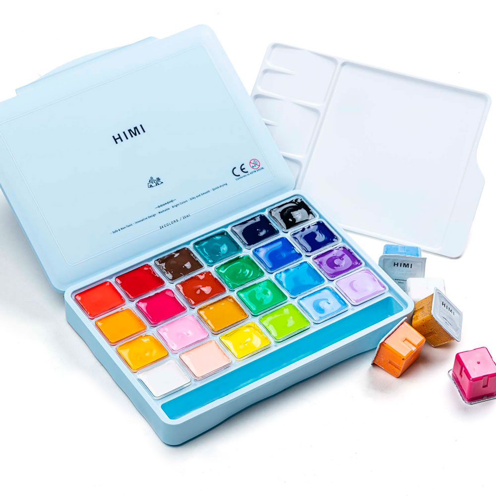 Гуашь "Himi Miya Jelly Cup", 24 цвета, 30 мл, ассорти, синий футляр