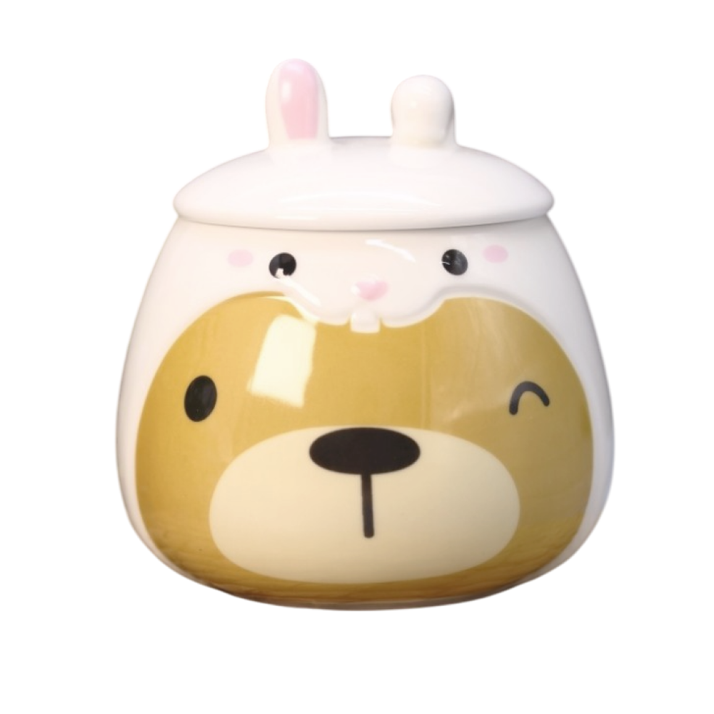 Кружка с крышкой "Bunny-bear", керам., 520 мл., розовый/коричневый