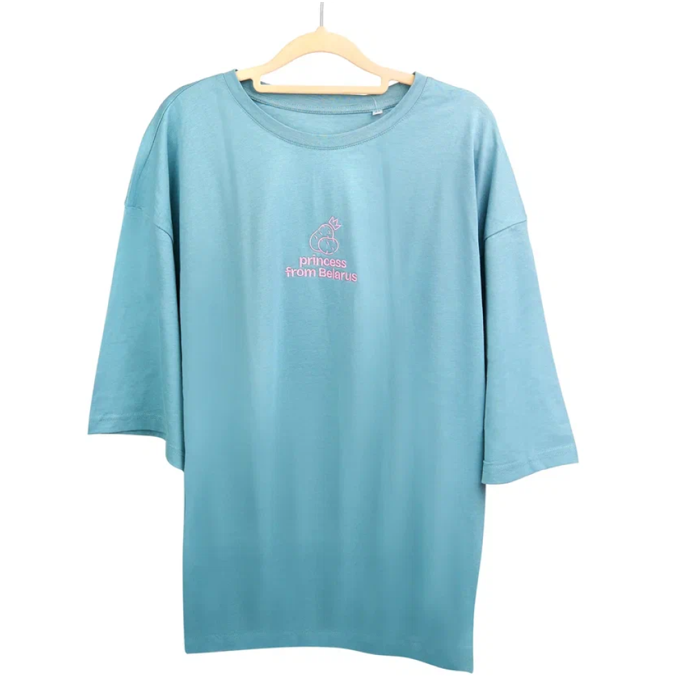 Набор сувенирный "Футболка унисекс оверсайз "Princess from Belarus" 180, M-L, пыльно-бирюзовый  + открытка-стикер 3D" - 5