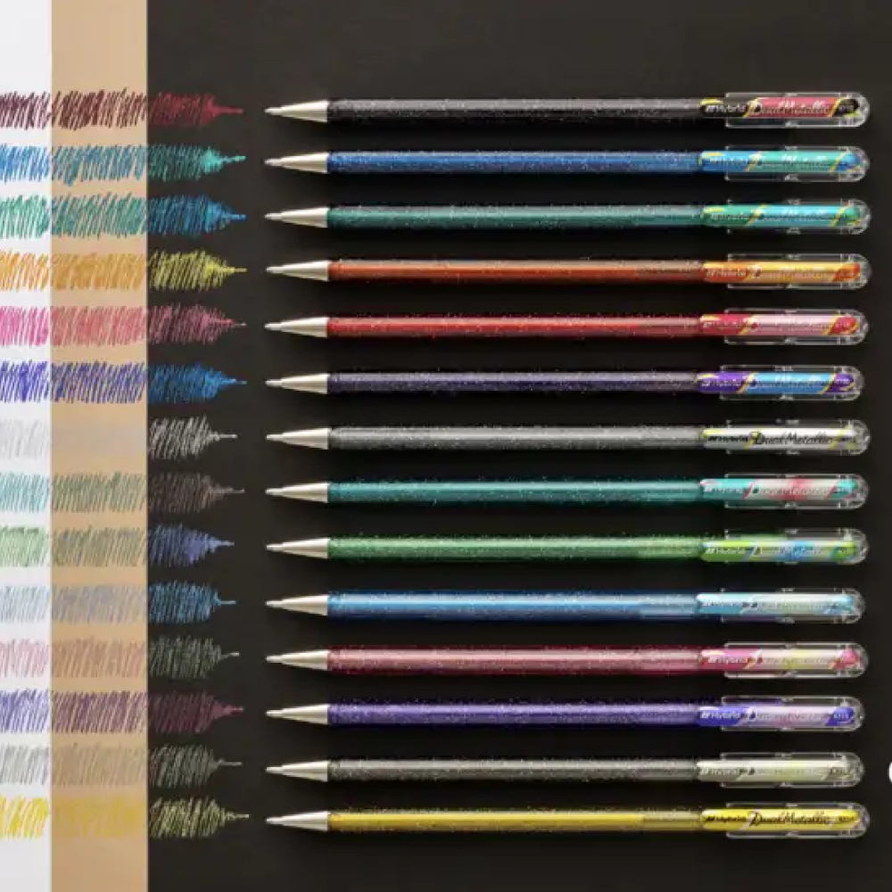 Ручка гелевая "Dual Metallic", 1.0 мм, золотой+металлик, красный+золотой - 3