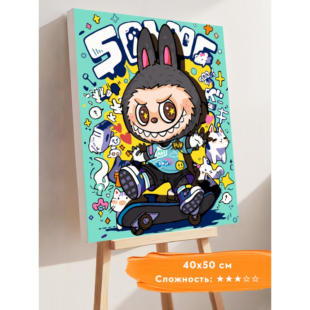 Картина по номерам "Лабубу скейтер бирюзовый"