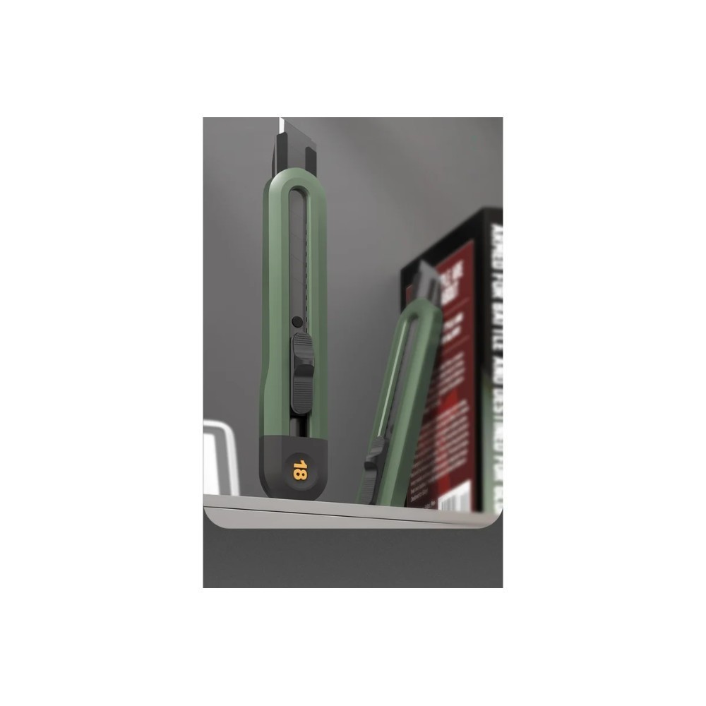 Набор ножей строительных Deli HSEHT4003L, 3 шт (ножи 9мм/18мм/трапеция), Soft Touch, зеленый - 10
