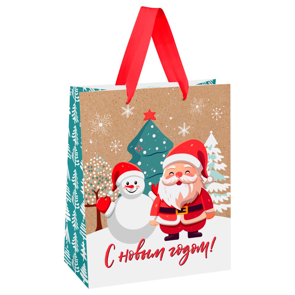Пакет подарочный "Happy Santa", крафт, ламинированный