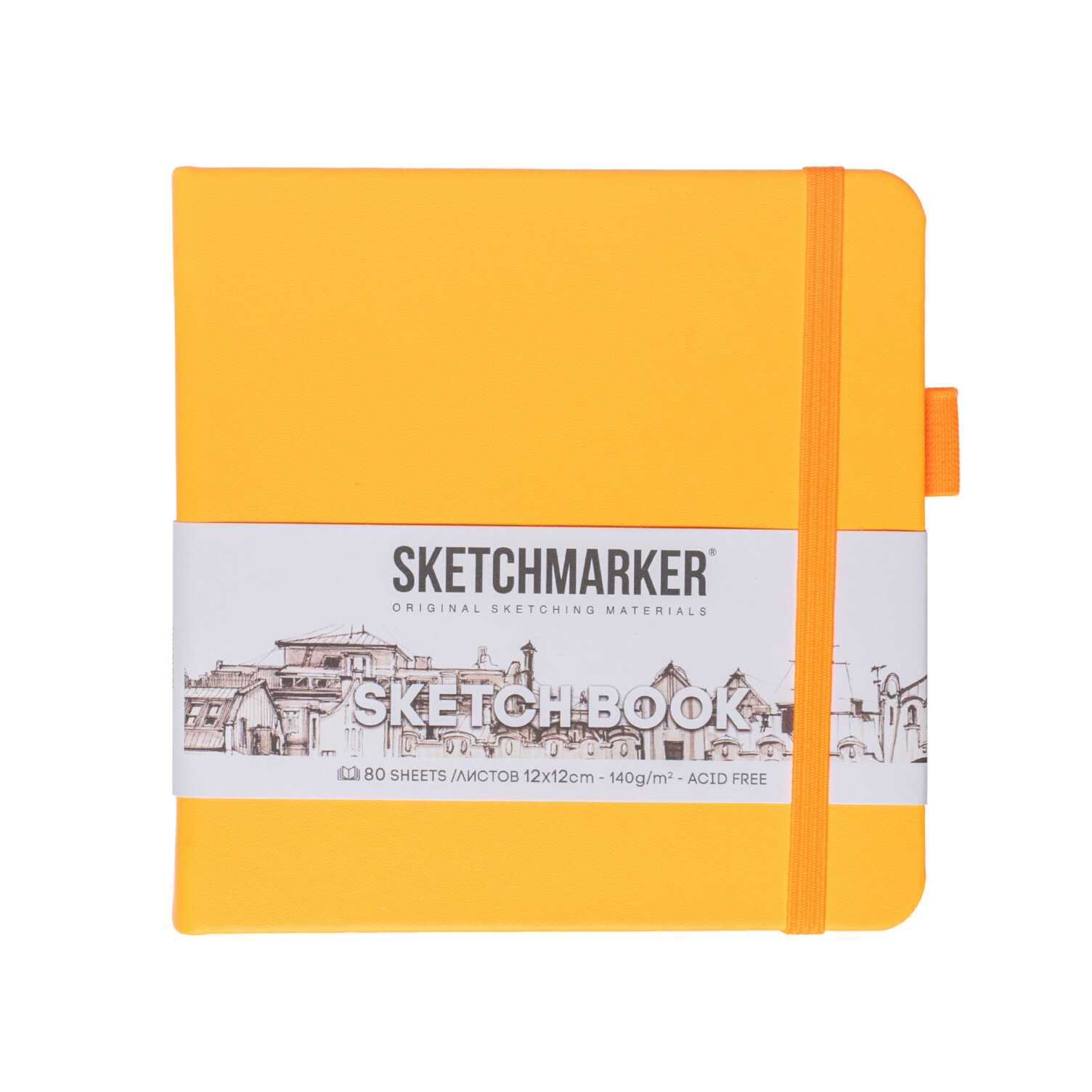 Скетчбук "Sketchmarker", 12x12 см, 140 г/м2, 80 листов, оранжевый неон