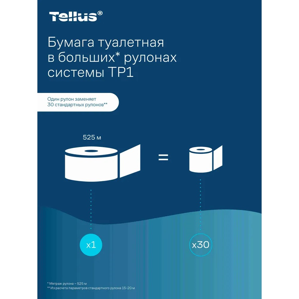 Бумага туалетная Tellus Стандарт, Т1, в больших рулонах, 525 м, 1 слой - 9