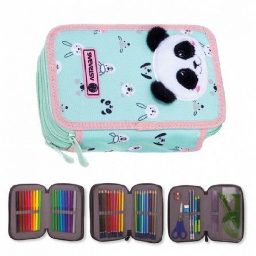 Пенал "Teddy panda", 3 отделения, с наполнением - 4
