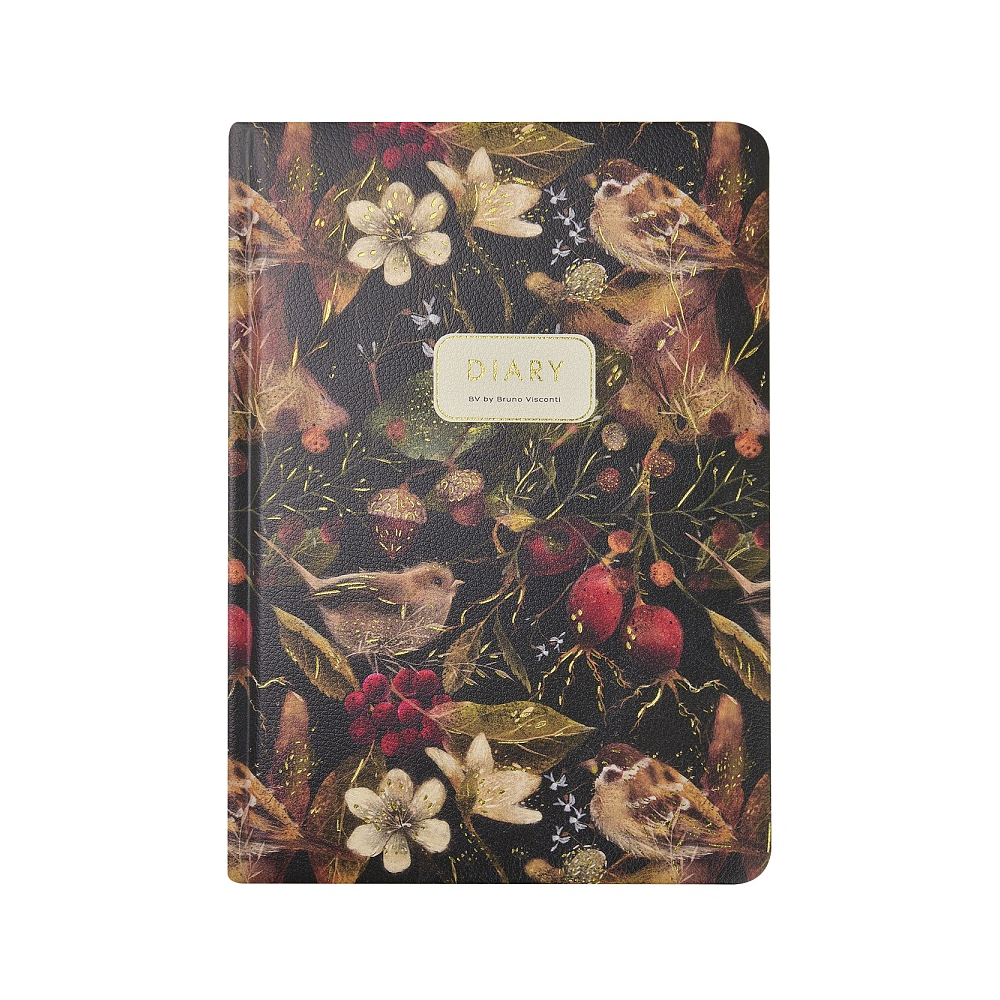 Ежедневник недатированный "Flora. Воробей", А5, 240 страниц, черный