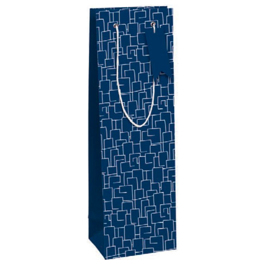 Пакет бумажный подарочный "Men in blue" для бутылки, 12.7x9x35.5 см, синий