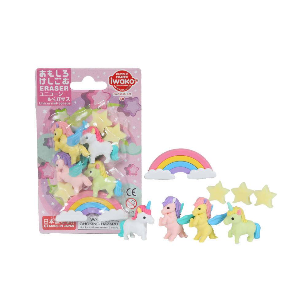 Набор ластиков "IWAKO Unicorn & Pegasus", 6 шт, ассорти