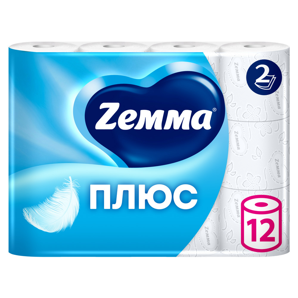 Бумага туалетная Zemma Плюс, 12 рулонов, 2 слоя, белый