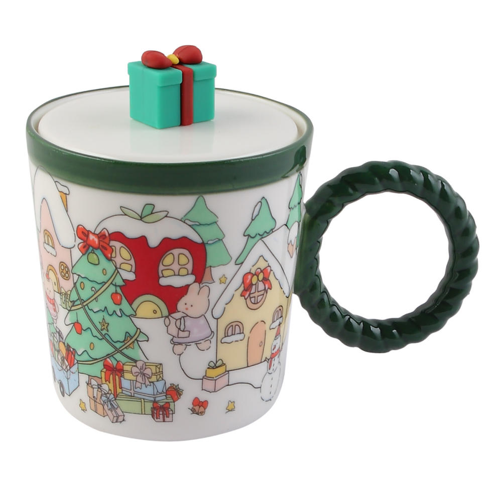 Кружка керамическая "Новогодние истории", 420 мл, с крышкой, ассорти