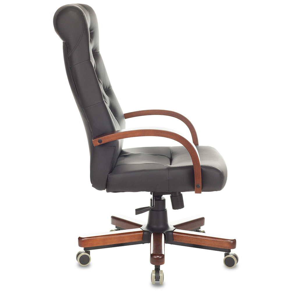 Кресло для руководителя "Бюрократ T-9928WALNUT/ECO", металл, дерево, экокожа, черный - 3