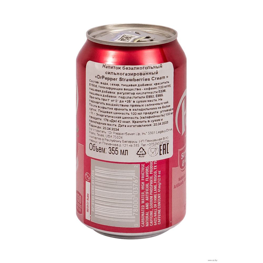 Напиток "Dr.Pepper", вкус клубничный крем, 0.355 л