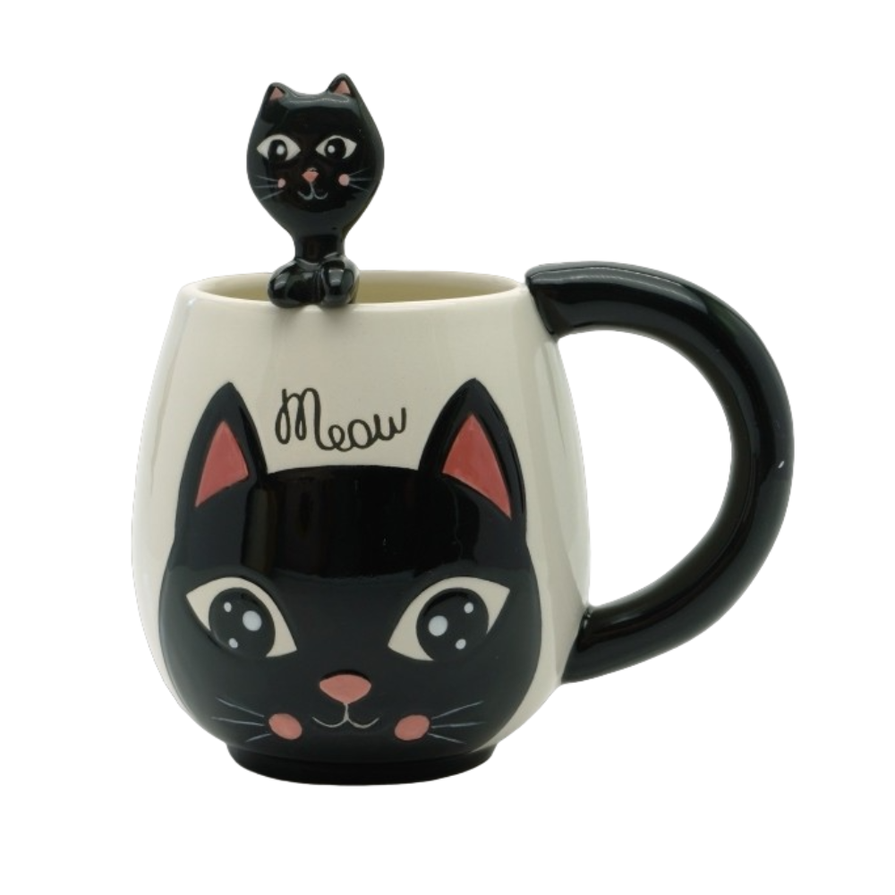 Кружка керамическая "Sly cat", 380 мл, черный, белый
