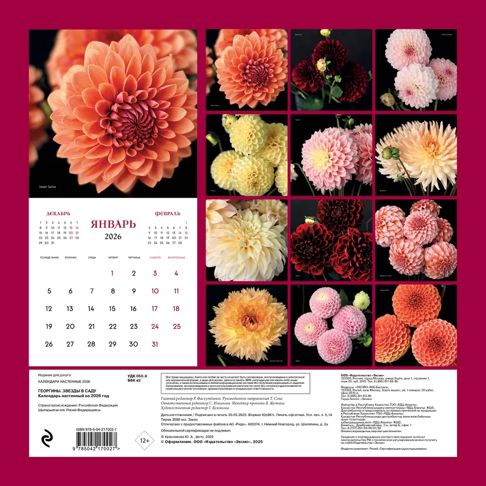 Календарь настенный перекидной "Георгины. Звезды в саду" на 2026 год