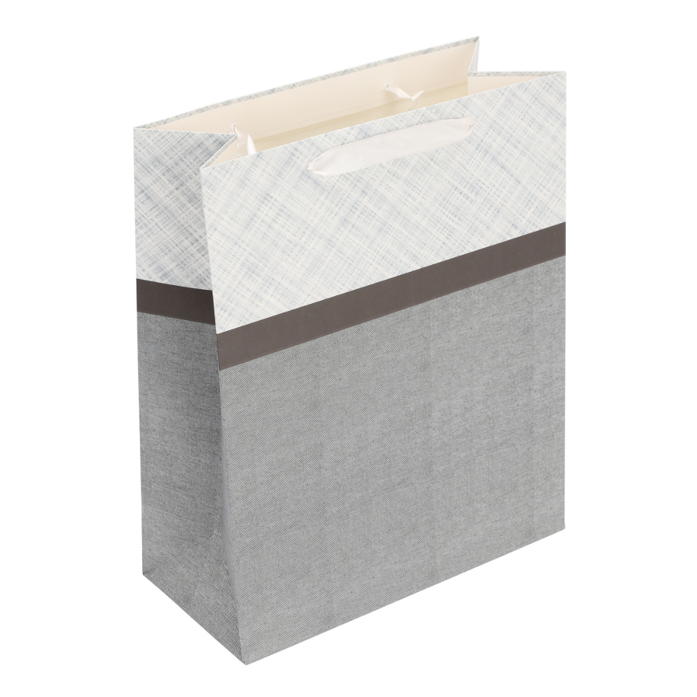 Пакет бумажный подарочный "Two color", 26х32х12 см, белый, серый