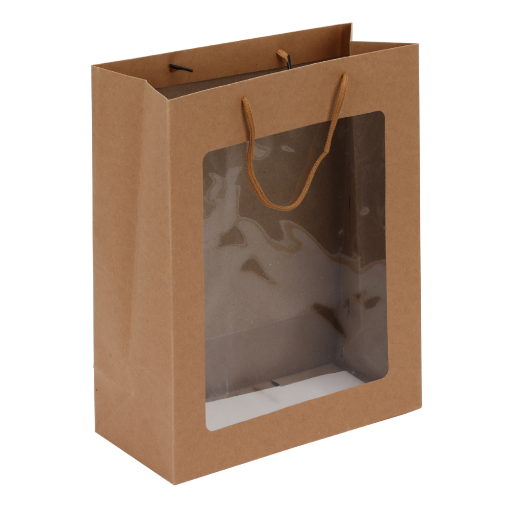 Пакет бумажный подарочный "212876", 26х32х12 см, с окном, крафт