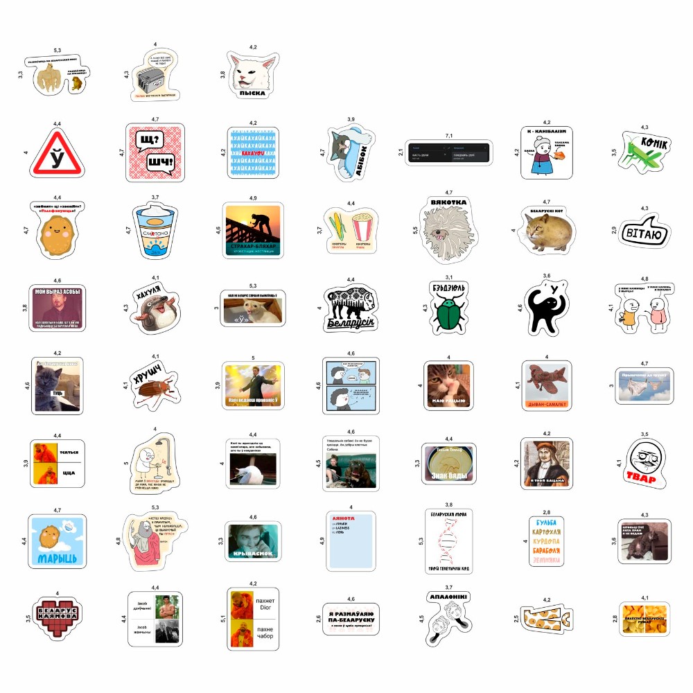 Набор наклеек виниловых "Мемы. Белорусский язык", А6, 9 листов, 52 шт.